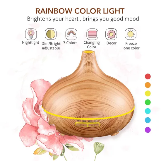 Umidificador de madeira 550ml Umidificador de ar com controle remoto Difusor de óleo essencial de aroma de carro Difusor de perfume ultrassônico Hotel com luz LED de 7 cores